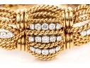 David Webb 18k Yellow Gold Stunning Vintage Diamond Set Rope Motif Bracelet, With Hidden Watch