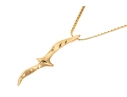 14k Yellow Gold Handsome Diamond Cut Seagull Pendant, With Chain