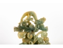 Carved Green Jade Dragon And Qilin Sculpture On Wood Base