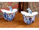 Pair Of Decorative Chinese Porcelain Trefoil Partitioned Vases