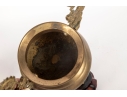 Chinese Brass Censer With Dragon Handles And Mythical Beast Finial