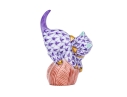 Herend Hand Painted Purple Fishnet Miniature Cat On A Ball Figure 