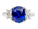 Platinum Beautiful Sapphire And Diamond Three Stone Ring, Size 5.75