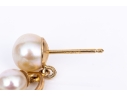 14k Yellow Gold Cultured Pearl And Gold Halo Drop Pendant Earrings