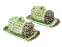 Portuguese Bordallo Pinheiro Hand-Painted Asparagus Form Tureens With Underplates