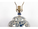 Blue And White Floral Crackle Glaze Ginger Jar Lamp On Wood Base