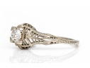 18k White Gold Vintage Filigree And Diamond Ring, App. 0.28 CTS, Size 6.5