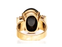 14k Yellow Gold Contemporary Cabachon Black Onyx And Diamond Ring, Size 6.5, App. 0.12 TCW