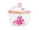 Herend Hungary Hand-Painted Porcelain Lidded Sugar Bowl, Raspberry Chinese Bouquet Pattern