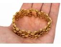 18k Yellow Gold Impactful Heavy Brutalist Textured Oval Link Chevron Motif Bracelet