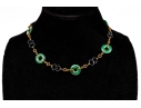 Trio 14k Yellow Gold Beautiful Vintage Nephrite Jade And Black Onyx Link Necklace
