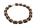 18k Yellow Gold Beautiful Chunky Square Black Onyx Pillow Link And Coral Set Necklace