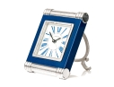 Cartier Vintage Blue Composite Deco Style Travel Clock, Ribbed Ends