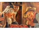 A. Lorenz Signed Oil On Canvas, Men Playing Checkers