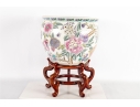 Mid-20th Century Chinese Famille Rose Porcelain Fish Bowl With Wooden Stand