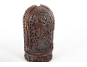 Antique Chinese Carved Triptych Travel Shrine Featuring Fu Lu Shou