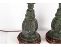 Pair Of Asian-Style Verdigris Metal Table Lamps