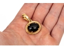 Gumps 18k Yellow Gold Classic Oval Black Onyx Ribbed Frame Pendant/enhancer