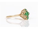 14k Yellow Gold Vintage Emerald And Diamond Cluster Ring, App. 0.04 TCW, Size 5.75