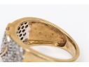 10k Yellow Gold Fun Brown And White Pave Diamond Heart Motif Ring, App. 0.98 TCW, Size 6.75+