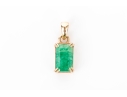 14k Yellow Gold Simple Emerald Cut Opaque Emerald Pendant, App. 1.09 CTS