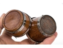 Five Piece Antique English Oak And Silverplate Salt And Condiment Set