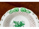 Herend Hungary Hand-Painted Porcelain Reticulated Basket, Green Chinese Bouquet Pattern