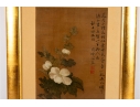 Framed Chinese White Blossom Watercolor On Silk 