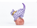 Herend Hand Painted Purple Fishnet Miniature Cat On A Ball Figure 