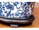 Decorative Chinese Export Style Twin Handled Jardiniere With Wood Stand