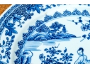 Set Of Seven Antique Chinese Export Blue And White Canton Pattern Porcelain Plates
