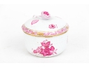Herend Hungary Hand-Painted Porcelain Lidded Sugar Bowl, Raspberry Chinese Bouquet Pattern