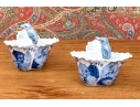 Pair Of Decorative Chinese Porcelain Trefoil Partitioned Vases