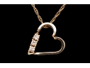 14k Yellow Gold Delicate White Sapphire Cluster Heart Pendant, With Chain