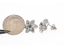14K White Gold Cluster Earrings Green Spinel And White Zirconia
