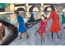 Georges Joubin (French, 1888-1983) Oil On Canvas, Ladies Boarding A Canal Boat