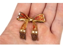 French 800 Vermeil Silver Beautiful Ornate Red And White Fringed Enamel Bow Brooch