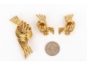 14k Yellow Gold Classic Vintage Knot And Ribbon Matching Earrings And Brooch Set