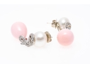 14k Yellow Gold Stunning White South Sea Pearl And Pink Peach Coral Drop Earrings