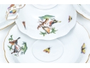 Set Of Ten Herend Hungary Hand-Painted Porcelain Tea Cups And Saucers, Rothschild Bird (RO) Pattern