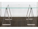 Chrome Framed Glass Top Desk With Sawhorse Form Pedestals