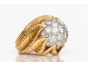 Van Cleef & Arpels 18k Yellow Gold Stunning Vintage Pave Diamond Foliate Ring, Size 3.75