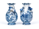 Pair Of Decorative Chinese Export Style Blue And White Porcelain Vases 