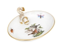 Herend Hungary Hand-Painted Porcelain Dish With Dolphin Handle, Rothschild Bird Pattern (RO)