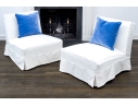 Attrib. Ralph Lauren Pair Of Slipcovered Mohair Upholstered Slipper Chairs