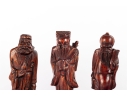 Set Of Three Hand-Carved Chinese Wooden Immortal Figures