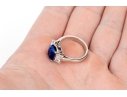 Platinum Beautiful Sapphire And Diamond Three Stone Ring, Size 5.75