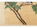 Framed Asian Painting On Silk Of Blue Jays And Blossoms