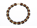 18k Yellow Gold Beautiful Chunky Square Black Onyx Pillow Link And Coral Set Necklace