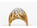 Van Cleef & Arpels 18k Yellow Gold Stunning Vintage Pave Diamond Foliate Ring, Size 3.75